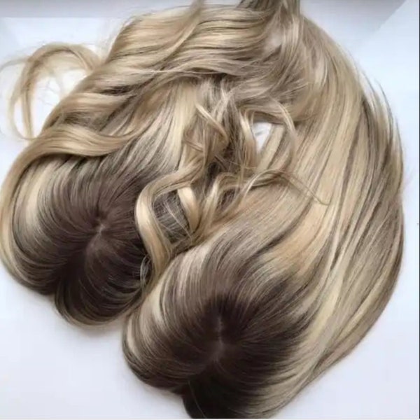 Honey Blonde Ombre Highlight 6x7 Topper Silk base Luxury Human Hair Double Drawn  180% Density No Short Hairs Top Quality