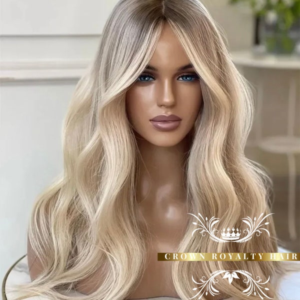 Kylie Ash Blonde Highlight Virgin Human hair 14A Grade Glueless Celebrity Luxury Wig