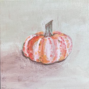 Original Acyrlic Art on Canvas Heirloom Pumpkin 6” x 6” Wrapped Canvas