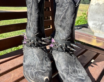 PURPLE SPIKE- Leather Boot Strap Set