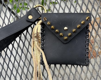 GOLD SPIKE - Leather Wristlet Pouch