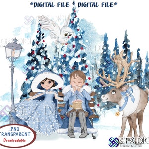 BLUE CHRISTMAS Joy Prince and Princess PNG - Digital Instant Downloadable Printable Clipart File for Mugs Totes or Sublimation & More