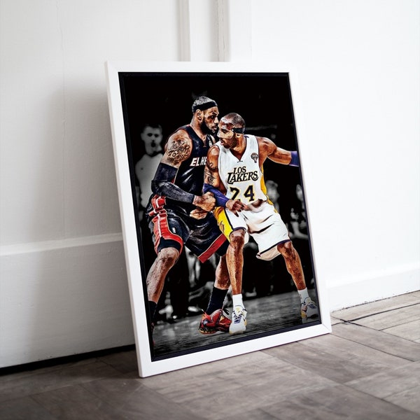 Kobe Bryant, & Lebron James Canvas or Poster - Sports Home Decor - Printable Wall Art, Los Angeles, Miami Heat, basketball poster art