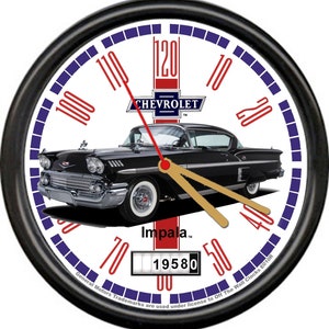 67499084.jpeg 1958 Chevy Chevrolet Impala Glow In The Dark Wall Clock New! display picture 1