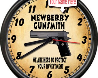 Personalized Custom Gunsmith Firearms Pistol Gun Shop Sales Retro Wall Clock