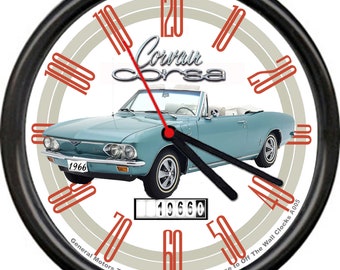 Licensed 1966 Chevy Corvair Corsa Convertible 66 Classic Sign Wall Clock