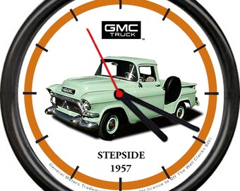 Licensed 1957 GMC Light Green Stepside Pickup Truck General Motors Wall Clock