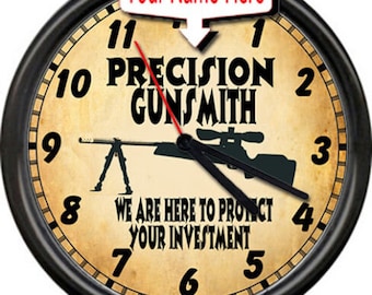 Personalized Custom Gunsmith Firearms Rifle Gun Shop Sales Retro Wall Clock