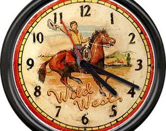 Retro Vintage Western 50's Horse Wild West Cowboy Boy's Rodeo Sign Wall Clock