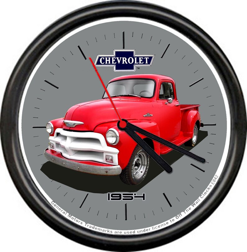 Licensed 1954 Chevy Pickup Truck Red Vintage Chevrolet General Motors Wall Clock image 1