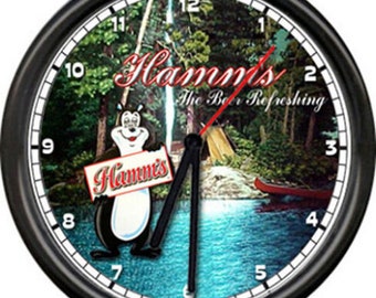 Reloj de pared con letrero de barco, tienda de campaña, taberna, cerveza, oso, bar, Hamm's Hamms