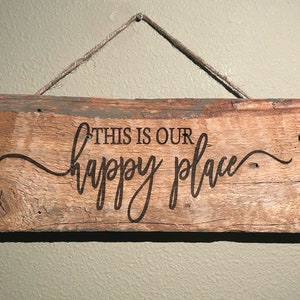 This is Our Happy Place Barn Wood Rustic Home Decor Sign, Farmhouse Wall Decor Hanging