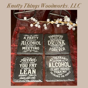 Funny Alcohol Slate Coasters Housewarming Gift Drink Coaster Laser Engraved Coaster Unique Home Decor