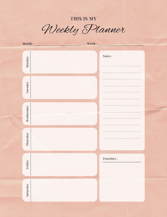 Weekly Planner Template - Etsy