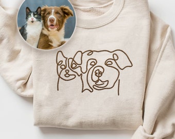 Custom Pet Embroidered Sweatshirt, Custom Pet Gifts, Personalized one-line Pet Hoodie, Dog Mom Line Art Sweatshirt