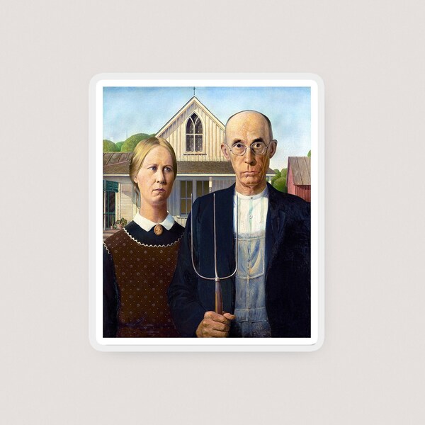 American Gothic Sticker - art history - handmade, weather-resistant, laminated sticker