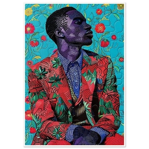 Arte murale • Poster • Arte trapuntata nera • Moda in piena fioritura ispirata a Bisa Butler e Kehinde Wiley