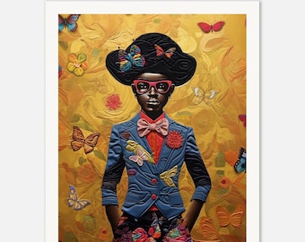 Wall Art • Museum-Quality Matte Paper • Poster • Ai Generated • Portrait • African American Boy inspired by Bisa Butler