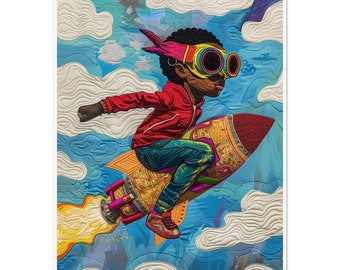 Black Quilt Art Print: Skyrocket to the Stars Poster