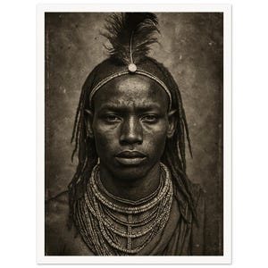 Arte murale • Poster • Arte fotorealistica • Arte nera • Africana • Orgoglio vintage: guerriero Masai degli anni '30