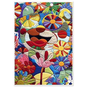 Arte murale • Poster • Quilt art • Teddy's Garden Hideaway ispirato a Sam Hansen, Hebru Brantley e Bisa Butler