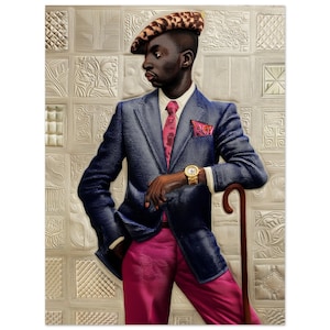Arte murale • Poster senza bordo • Arte su tessuto nero • Uomo africano • Gentiluomo afro-chic