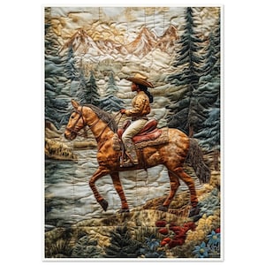 Arte murale • Poster • Arte trapuntata nera • Sentieri di montagna: il viaggio di una cowgirl ispirato a Bisa Butler