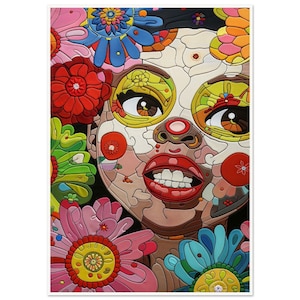 Arte murale • Poster • Quilt art • Carnival Blooms ispirato a Hebru Brantley e Bisa Butler