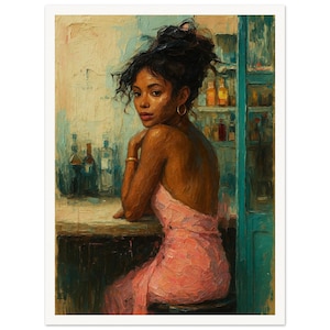 Arte murale • Poster • Pittura a olio testurizzata • Arte nera • Donna africana • Donna boho chic in abito rosa