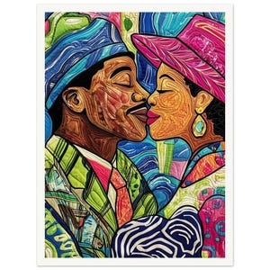 Wandkunst • Poster • Schwarze Quiltkunst • Ein Kuss durch die Zeit