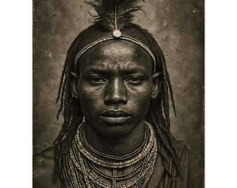 アフリカのマサイ族の戦士 1900年 白黒 1900年代 美術館品質のプリント