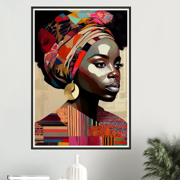 Wall Art • Museum-Quality Matte Paper • Metal Framed Poster • Ai Generated • Woman • Patchwork • inspired by Njideka Akunyili Crosby