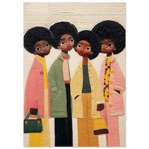Arte murale • Poster senza bordo • Arte trapuntata nera • Africano • Soul Sisters in Stitches