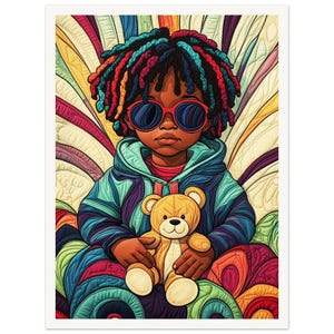 Arte murale • Poster • Arte trapuntata nera • Abbracci di peluche e sogni arcobaleno ispirati a Bisa Butler