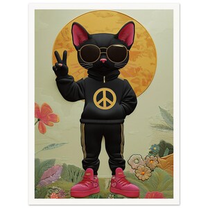 Arte murale • Poster • Arte trapuntata nera • Gatto freddo, umore freddo, pace