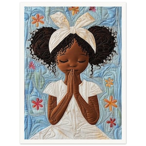 Wandkunst • Poster • Schwarze Quiltkunst • Serene Prayer Quilt – Ein Moment des Friedens