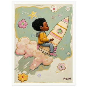 Arte mural • Póster • Pintura • Arte negro • Volando por un cielo caprichoso inspirado en Hebru Brantley