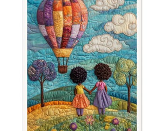 Wall Art • Poster • Black Quilt art • African Children • Sisters Under a Patchwork Sky