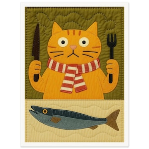 Muurkunst • Poster • Quiltkunst • Fishy Business • The Hungry Cat-quilt