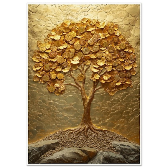 絵画)金の成る木 クロケン 花咲く金のなる木と白ヘビand