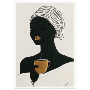 Arte de pared • Póster • Arte de colcha negra • Mujer africana • Sorbos de serenidad