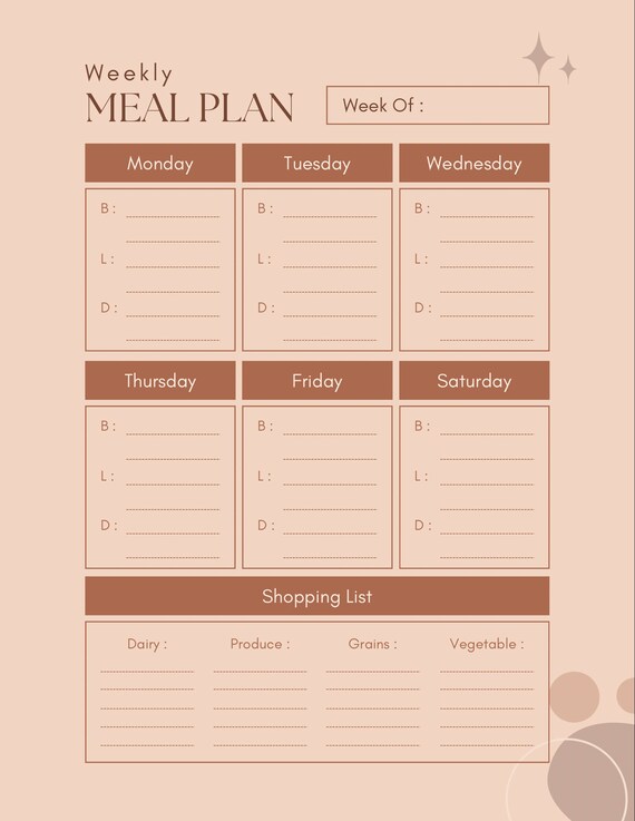 Weekly Meal Planner - Etsy