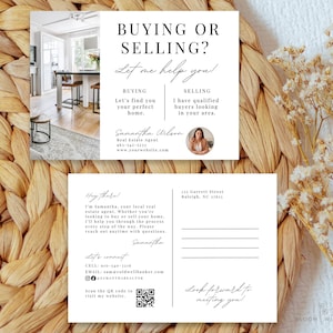 Cartão postal de agente imobiliário agrícola, código QR de cartões postais de compra e venda de corretor de imóveis, modelo de mala direta de marketing Hello Neighbor Canva