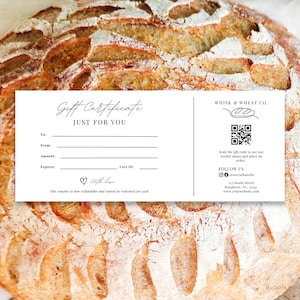 Modelo de vale-presente de padaria, vale-presente de padaria, vale-presente de padaria QR, vale-presente de pão de fermento editável, vale-presente de bolo