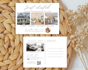 Just Listed For Neighbor Postcard, Hello Neighbor Marketing Mailer Canva Template, Real Estate Agent Farming Post Card with QR code