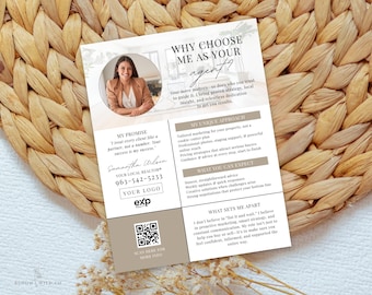 Lettera di presentazione per agente immobiliare, modello di presentazione per agenti immobiliari, volantino di presentazione per agente di open house con codice QR, generazione di lead per acquirenti e venditori di case