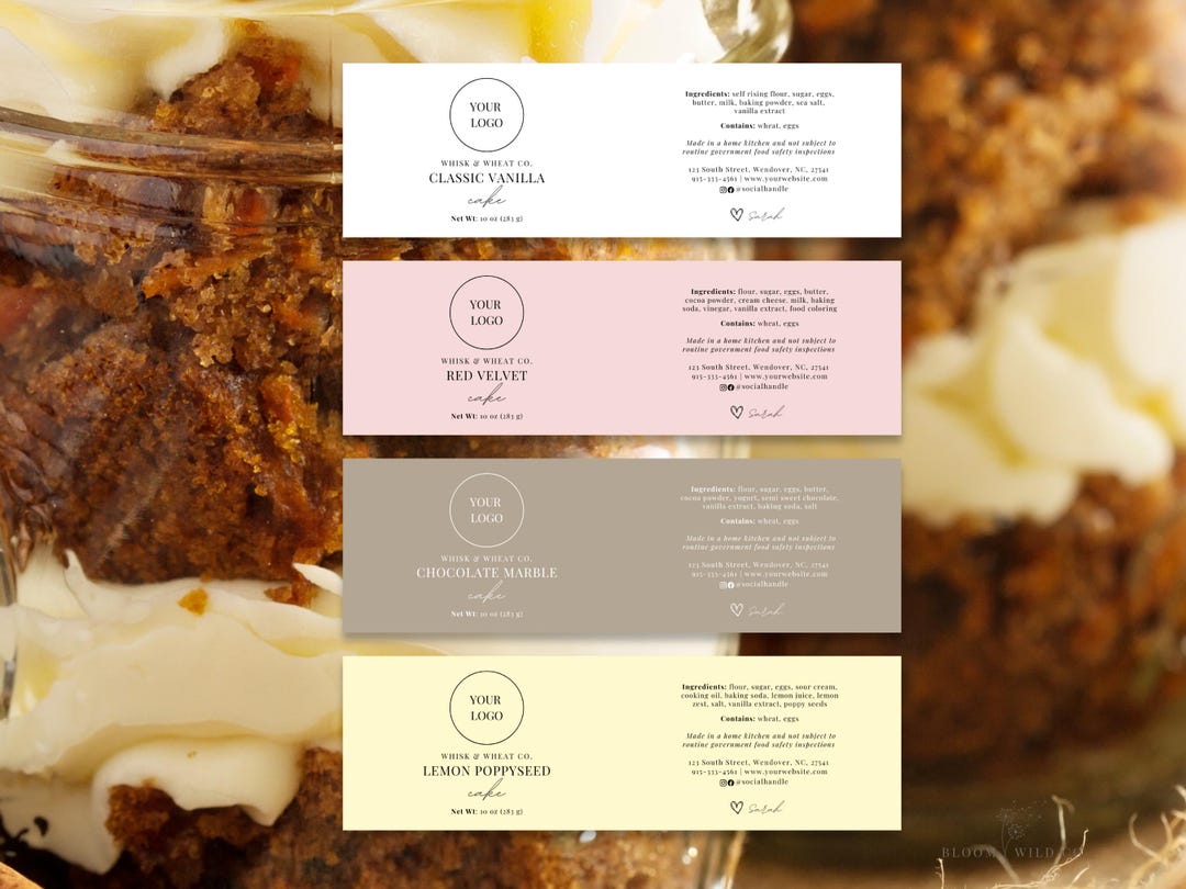 Food Labelling Cake Example Mini Cake Jars Label Template, Cottage Food Law Sticker With QR, Baked ...