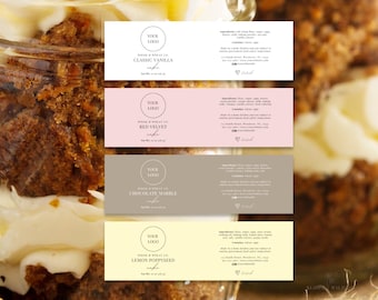 Etiqueta para mini potes de bolo, adesivo com código QR para regulamentação de alimentos caseiros, ingredientes de produtos assados, download digital do Canva