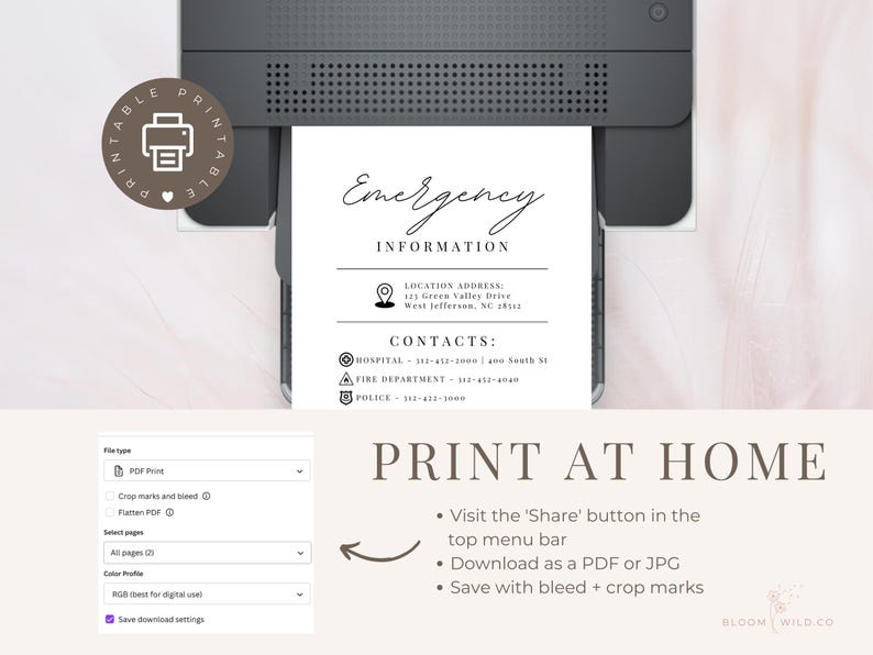 Emergency Contact Sign, Emergency Phone Numbers, Airbnb Emergency Information Sign, Editable Template Canva Emergency Contacts, Just in Case image 7