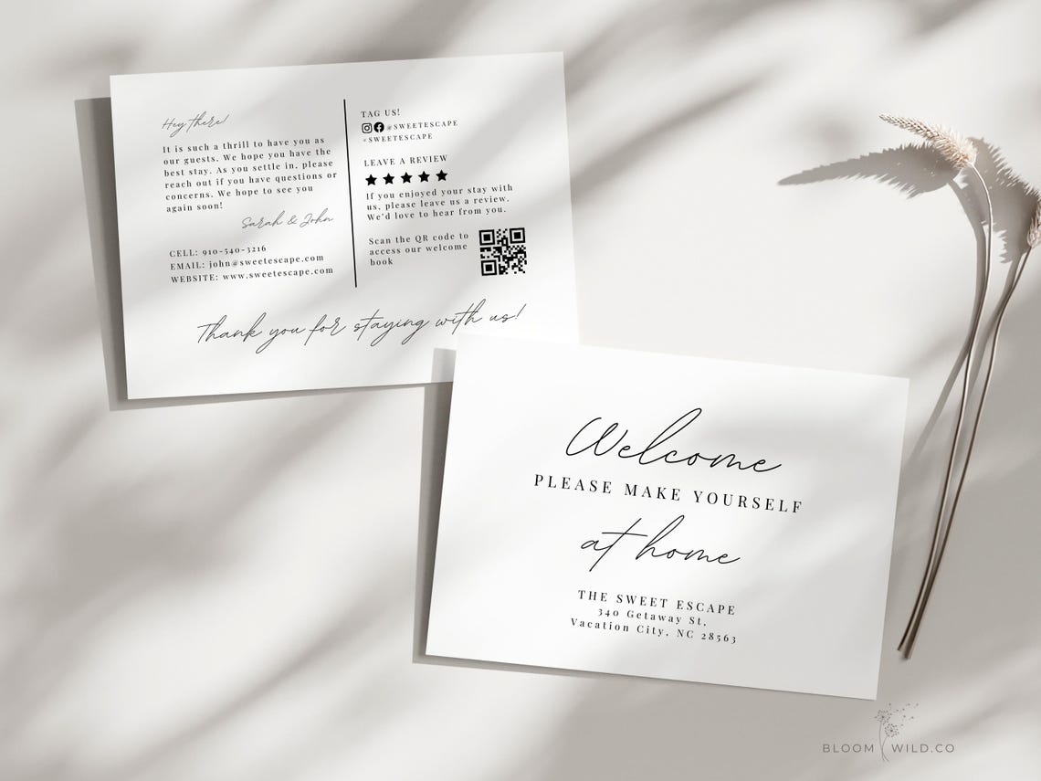 Welcome Message For Rbnb Airbnb Welcome Guest Cards, Airbnb Welcome Basket Thank You Card With ...